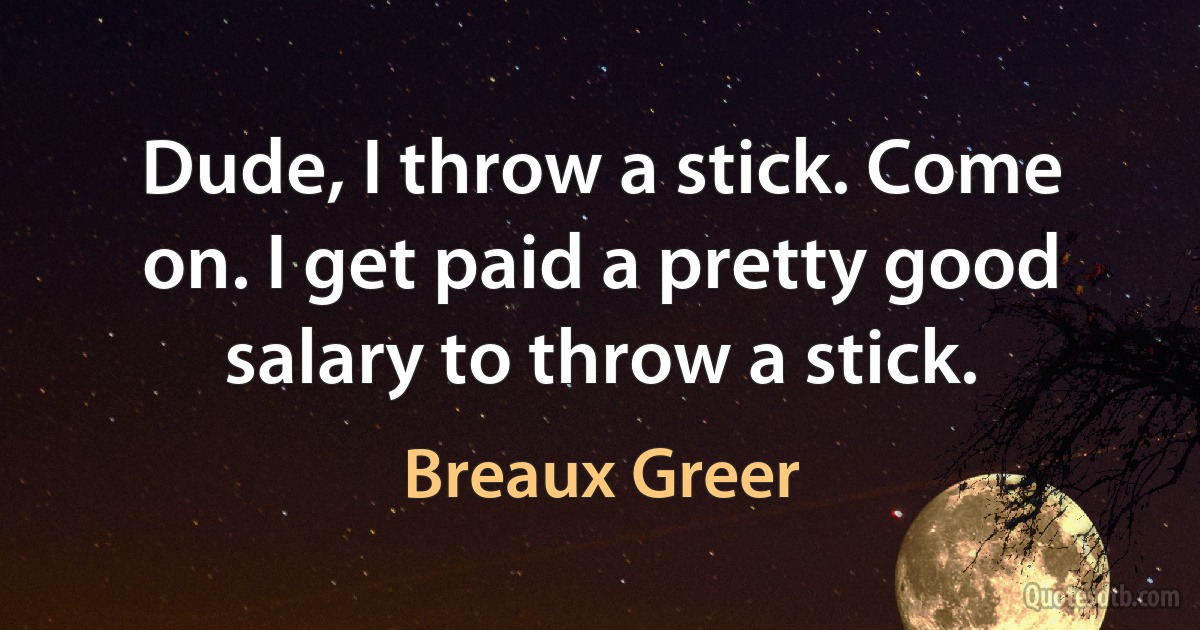 Dude, I throw a stick. Come on. I get paid a pretty good salary to throw a stick. (Breaux Greer)