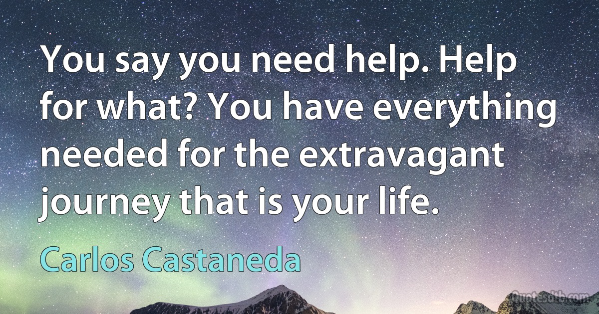 You say you need help. Help for what? You have everything needed for the extravagant journey that is your life. (Carlos Castaneda)