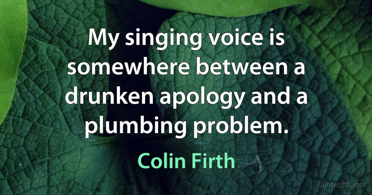 My singing voice is somewhere between a drunken apology and a plumbing problem. (Colin Firth)