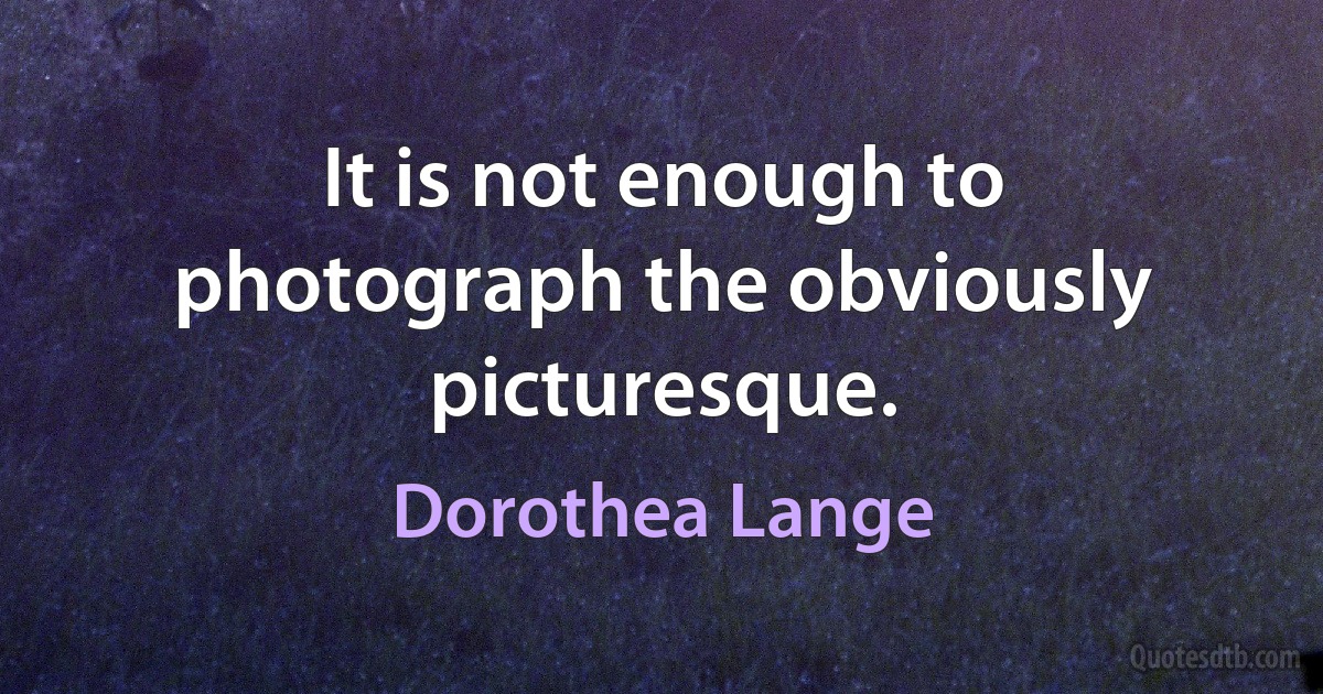 It is not enough to photograph the obviously picturesque. (Dorothea Lange)