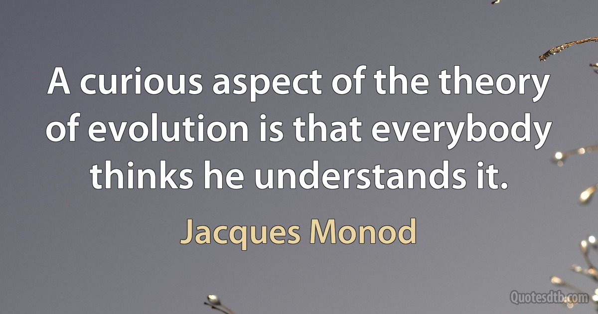 A curious aspect of the theory of evolution is that everybody thinks he understands it. (Jacques Monod)