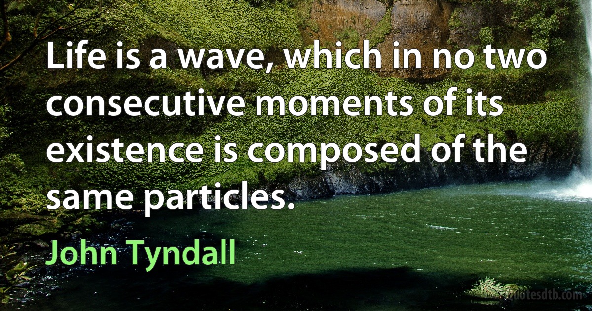 Life is a wave, which in no two consecutive moments of its existence is composed of the same particles. (John Tyndall)