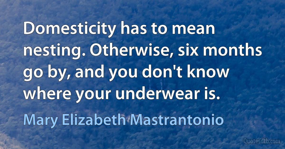 Domesticity has to mean nesting. Otherwise, six months go by, and you don't know where your underwear is. (Mary Elizabeth Mastrantonio)