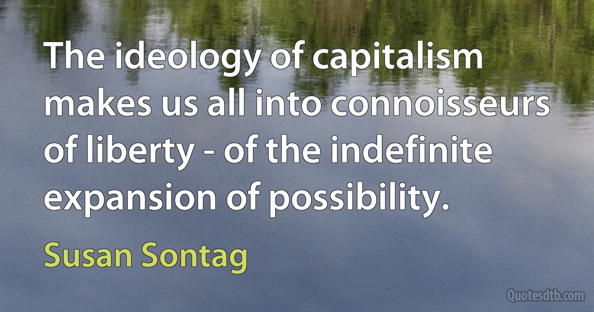 The ideology of capitalism makes us all into connoisseurs of liberty - of the indefinite expansion of possibility. (Susan Sontag)