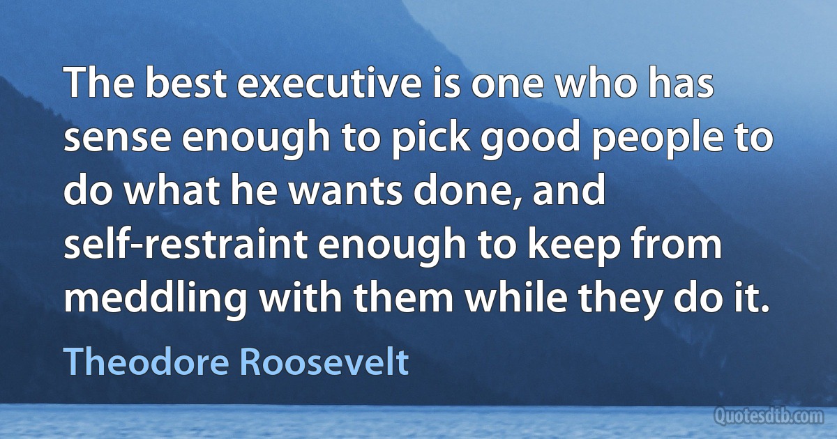 The best executive is one who has sense enough to pick good people to do what he wants done, and self-restraint enough to keep from meddling with them while they do it. (Theodore Roosevelt)