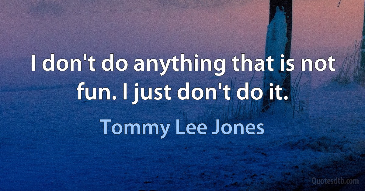 I don't do anything that is not fun. I just don't do it. (Tommy Lee Jones)