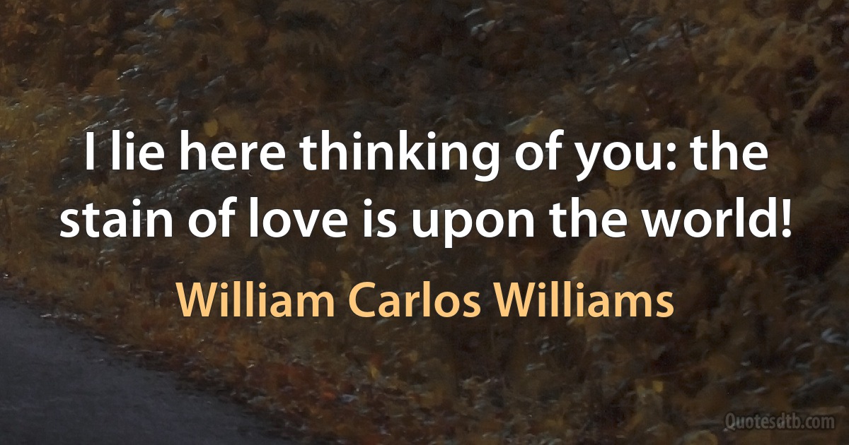 I lie here thinking of you: the stain of love is upon the world! (William Carlos Williams)