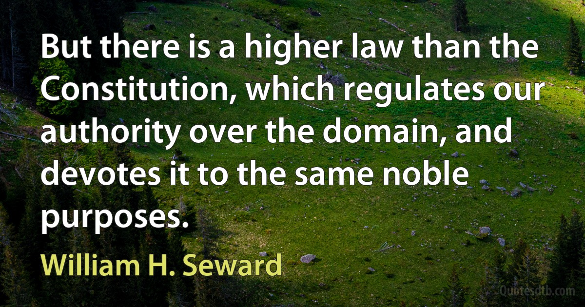 But there is a higher law than the Constitution, which regulates our authority over the domain, and devotes it to the same noble purposes. (William H. Seward)