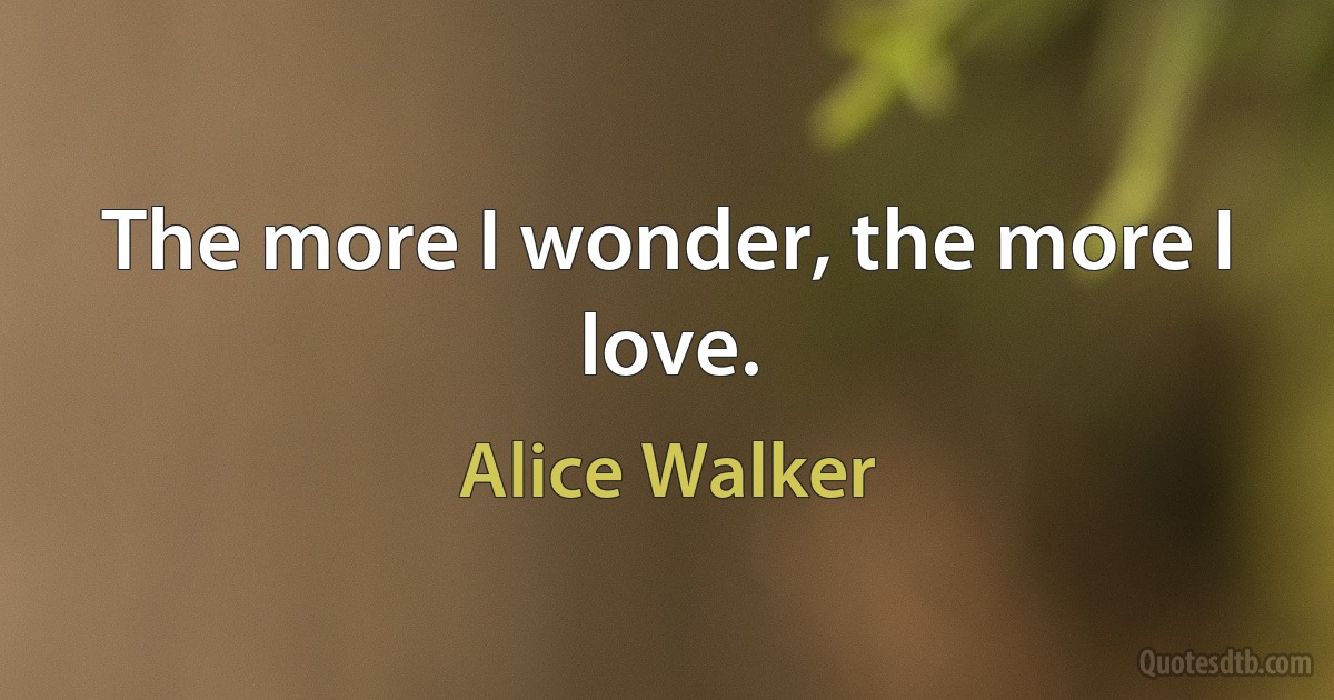 The more I wonder, the more I love. (Alice Walker)