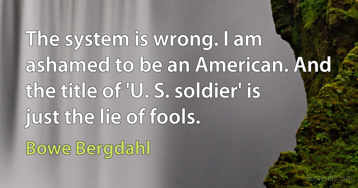 The system is wrong. I am ashamed to be an American. And the title of 'U. S. soldier' is just the lie of fools. (Bowe Bergdahl)