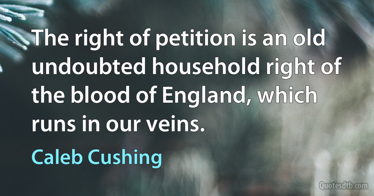 The right of petition is an old undoubted household right of the blood of England, which runs in our veins. (Caleb Cushing)