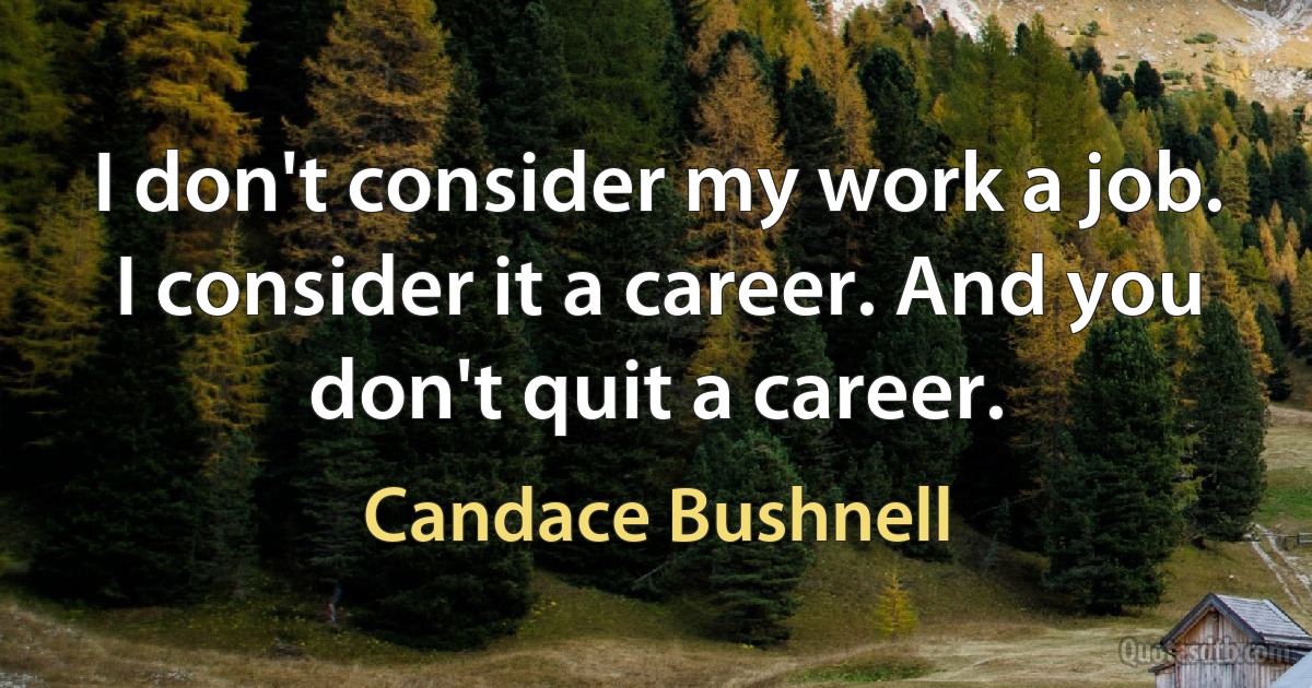 I don't consider my work a job. I consider it a career. And you don't quit a career. (Candace Bushnell)