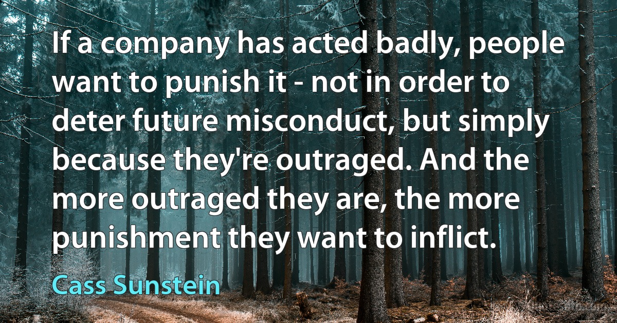 If a company has acted badly, people want to punish it - not in order to deter future misconduct, but simply because they're outraged. And the more outraged they are, the more punishment they want to inflict. (Cass Sunstein)