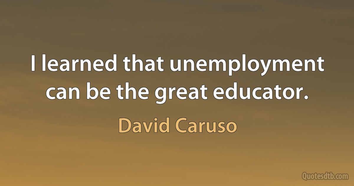 I learned that unemployment can be the great educator. (David Caruso)