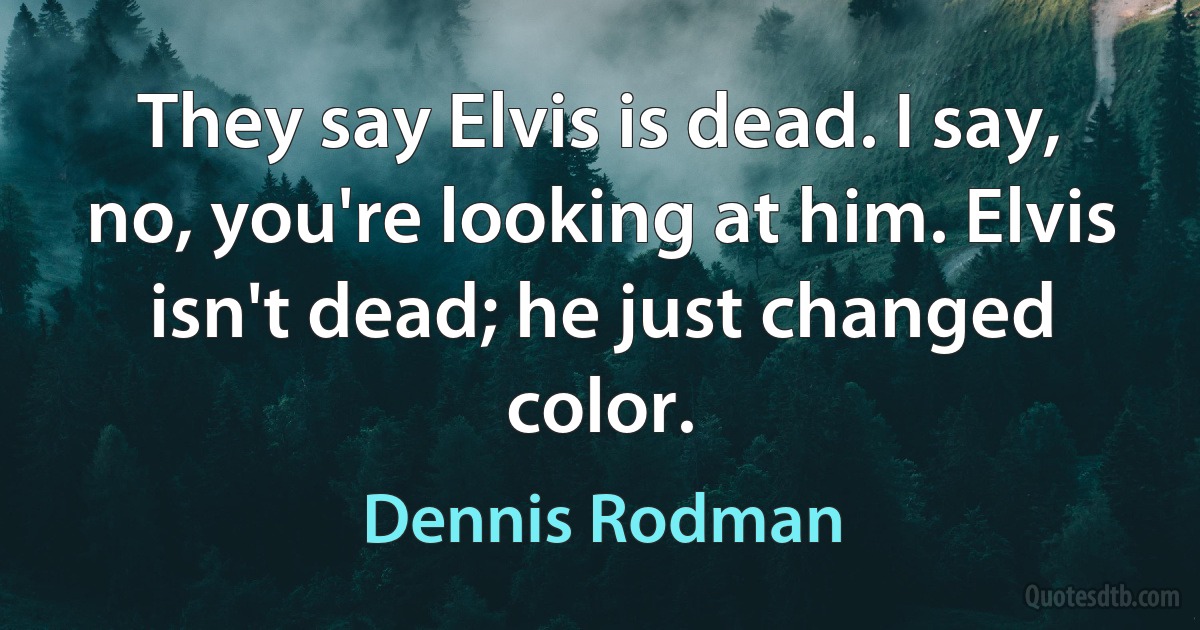 They say Elvis is dead. I say, no, you're looking at him. Elvis isn't dead; he just changed color. (Dennis Rodman)