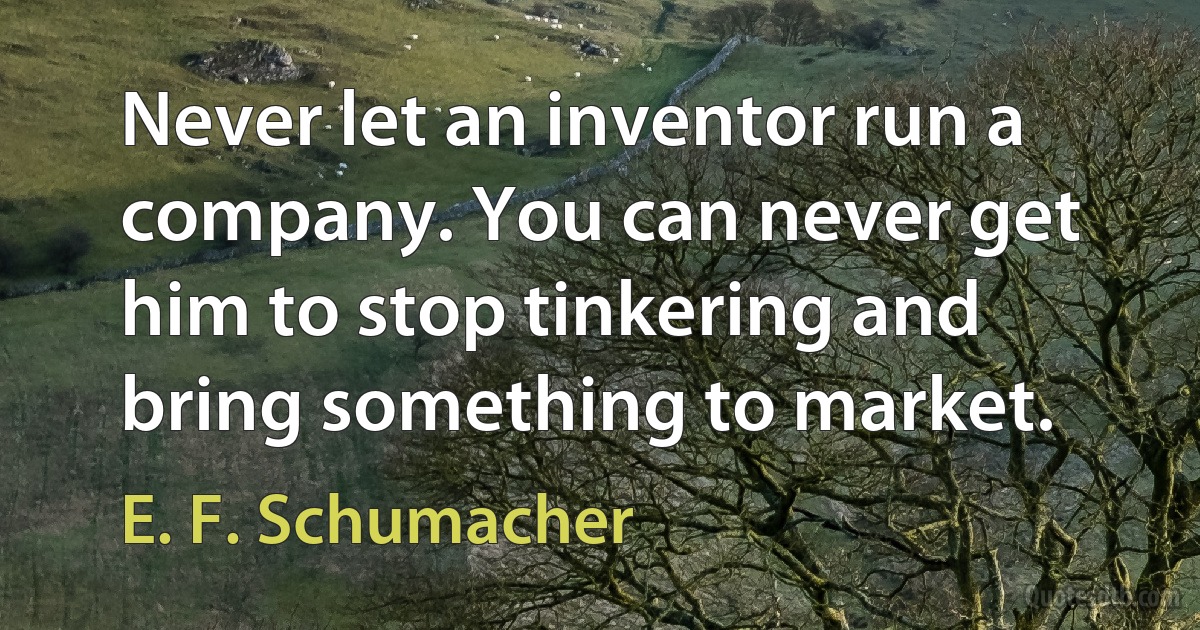 Never let an inventor run a company. You can never get him to stop tinkering and bring something to market. (E. F. Schumacher)