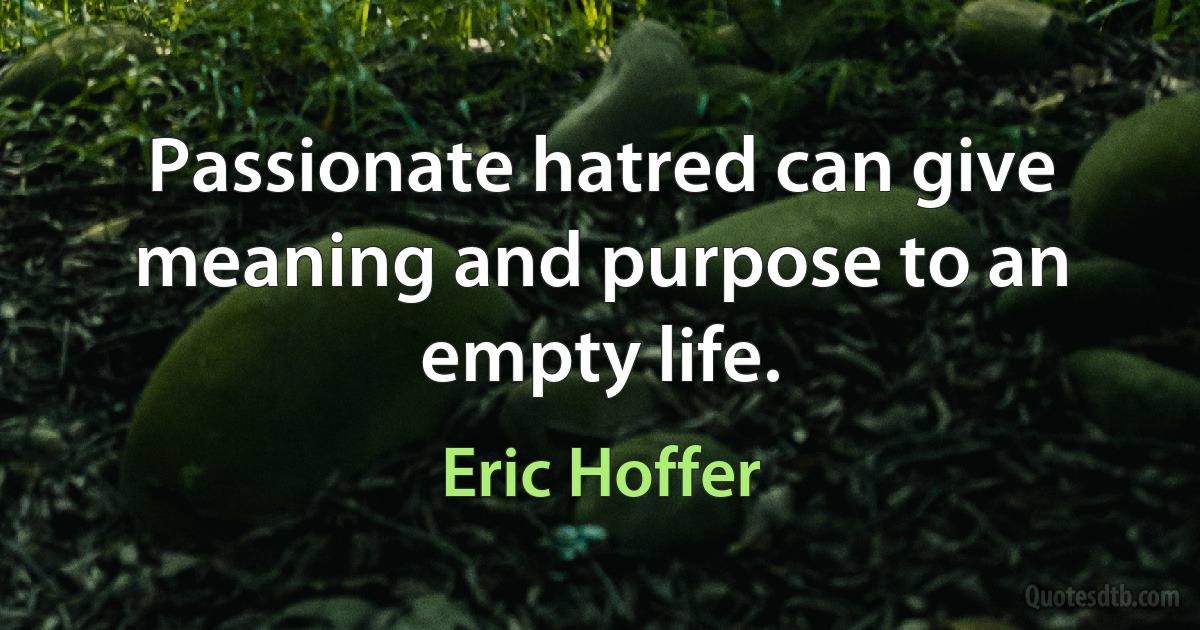 Passionate hatred can give meaning and purpose to an empty life. (Eric Hoffer)