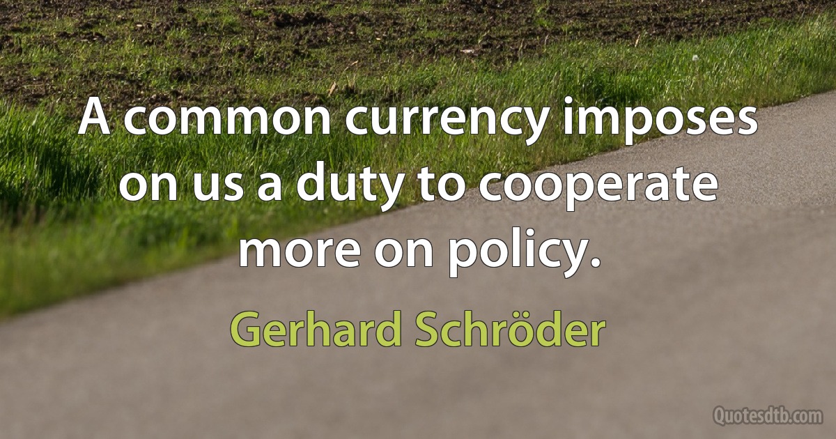 A common currency imposes on us a duty to cooperate more on policy. (Gerhard Schröder)