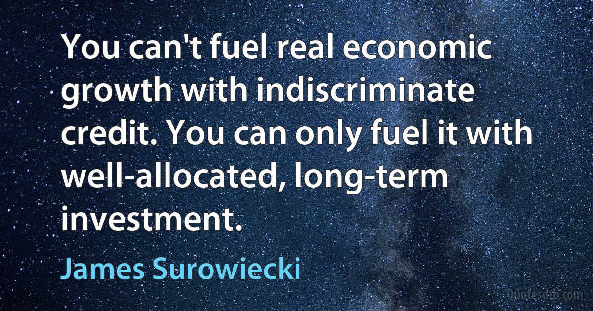 You can't fuel real economic growth with indiscriminate credit. You can only fuel it with well-allocated, long-term investment. (James Surowiecki)