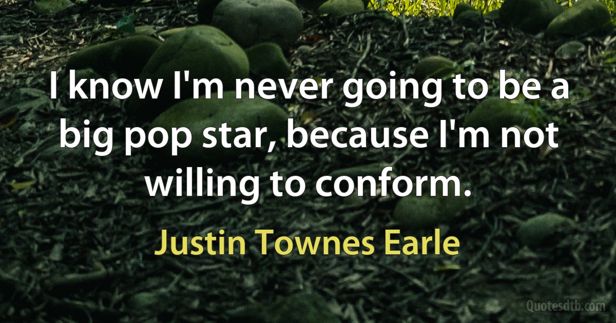 I know I'm never going to be a big pop star, because I'm not willing to conform. (Justin Townes Earle)