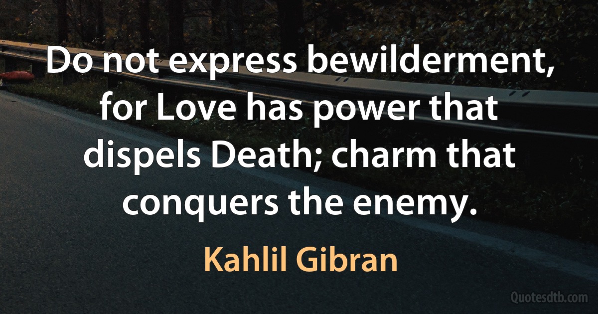 Do not express bewilderment, for Love has power that dispels Death; charm that conquers the enemy. (Kahlil Gibran)