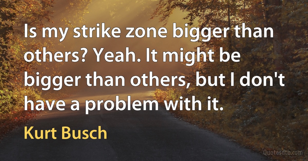 Is my strike zone bigger than others? Yeah. It might be bigger than others, but I don't have a problem with it. (Kurt Busch)