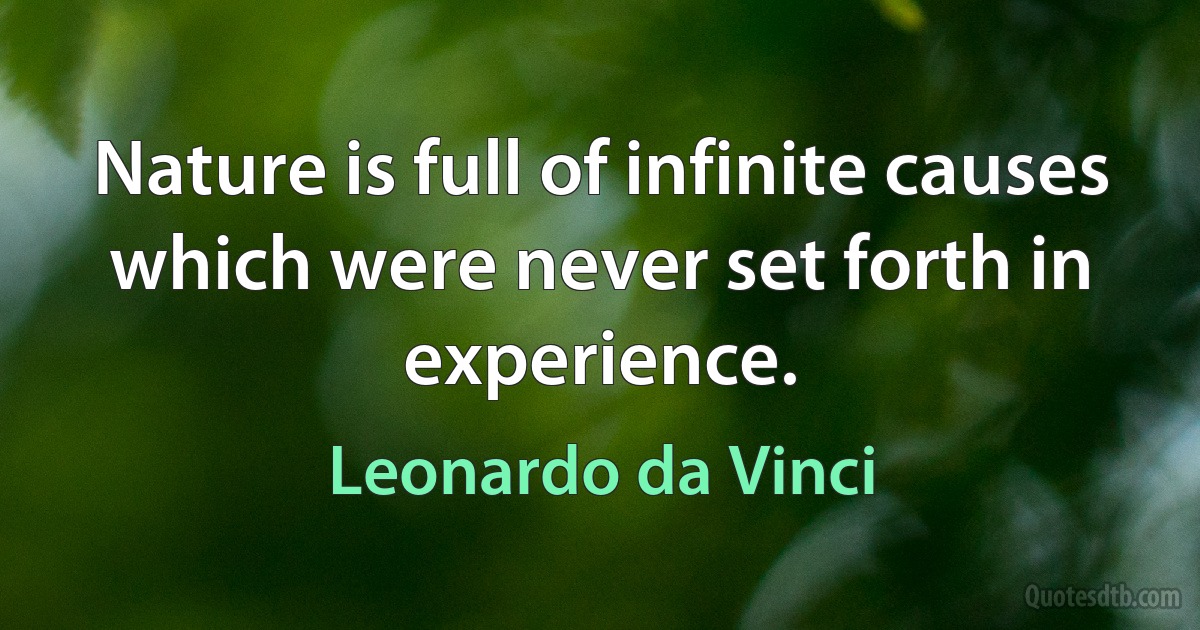 Nature is full of infinite causes which were never set forth in experience. (Leonardo da Vinci)