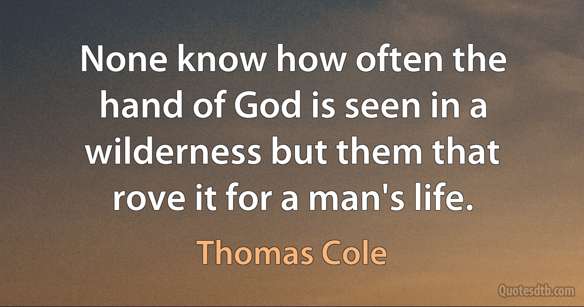 None know how often the hand of God is seen in a wilderness but them that rove it for a man's life. (Thomas Cole)