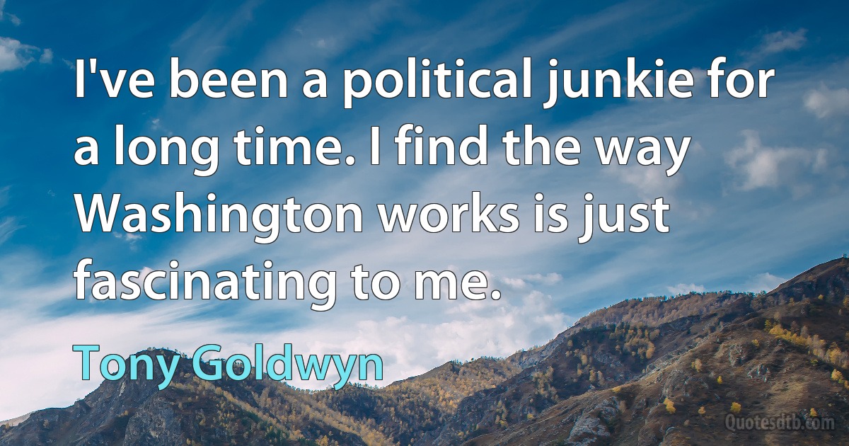 I've been a political junkie for a long time. I find the way Washington works is just fascinating to me. (Tony Goldwyn)