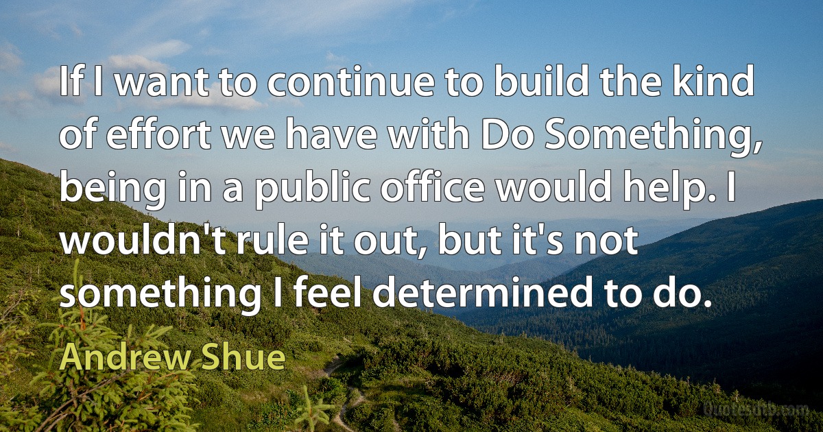 If I want to continue to build the kind of effort we have with Do Something, being in a public office would help. I wouldn't rule it out, but it's not something I feel determined to do. (Andrew Shue)