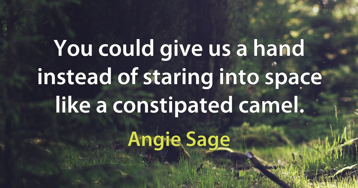 You could give us a hand instead of staring into space like a constipated camel. (Angie Sage)