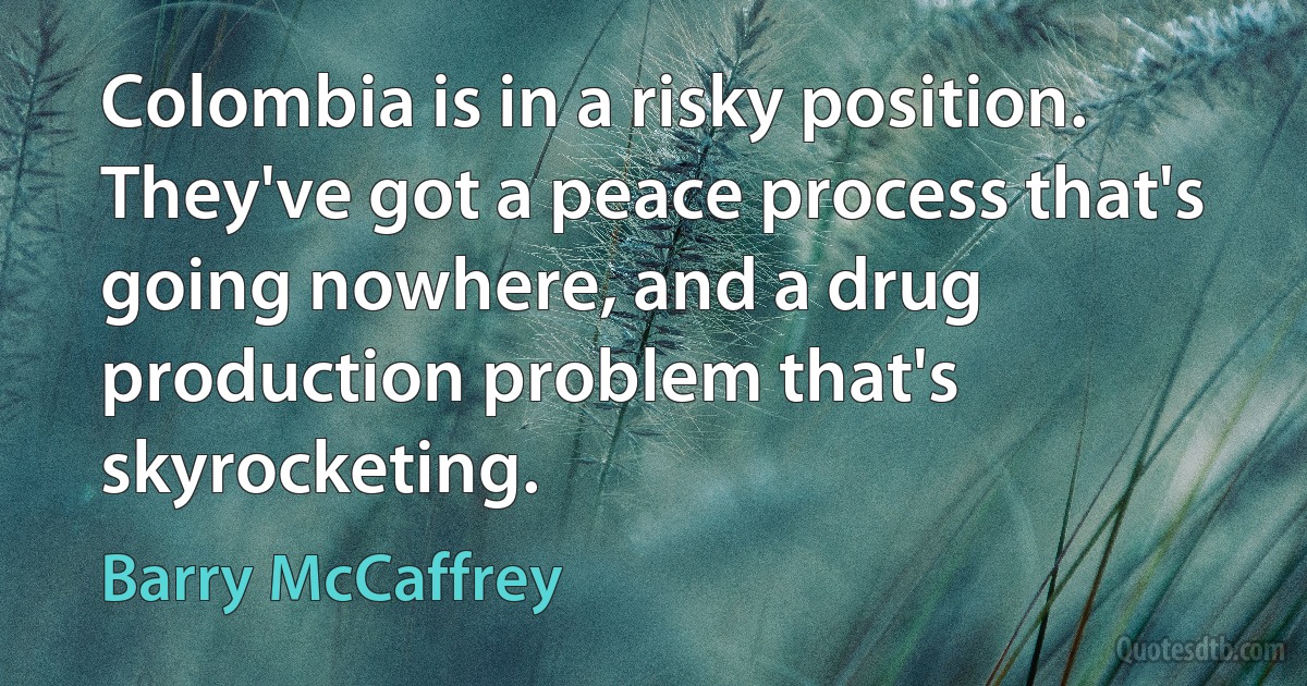 Colombia is in a risky position. They've got a peace process that's going nowhere, and a drug production problem that's skyrocketing. (Barry McCaffrey)