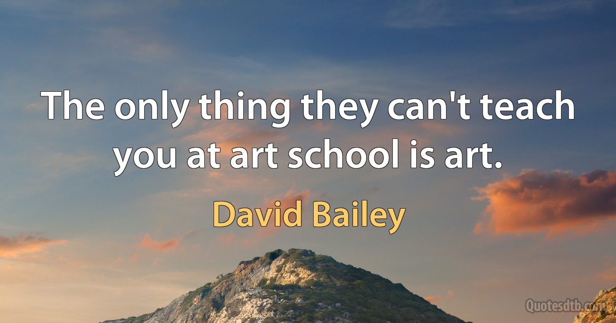 The only thing they can't teach you at art school is art. (David Bailey)