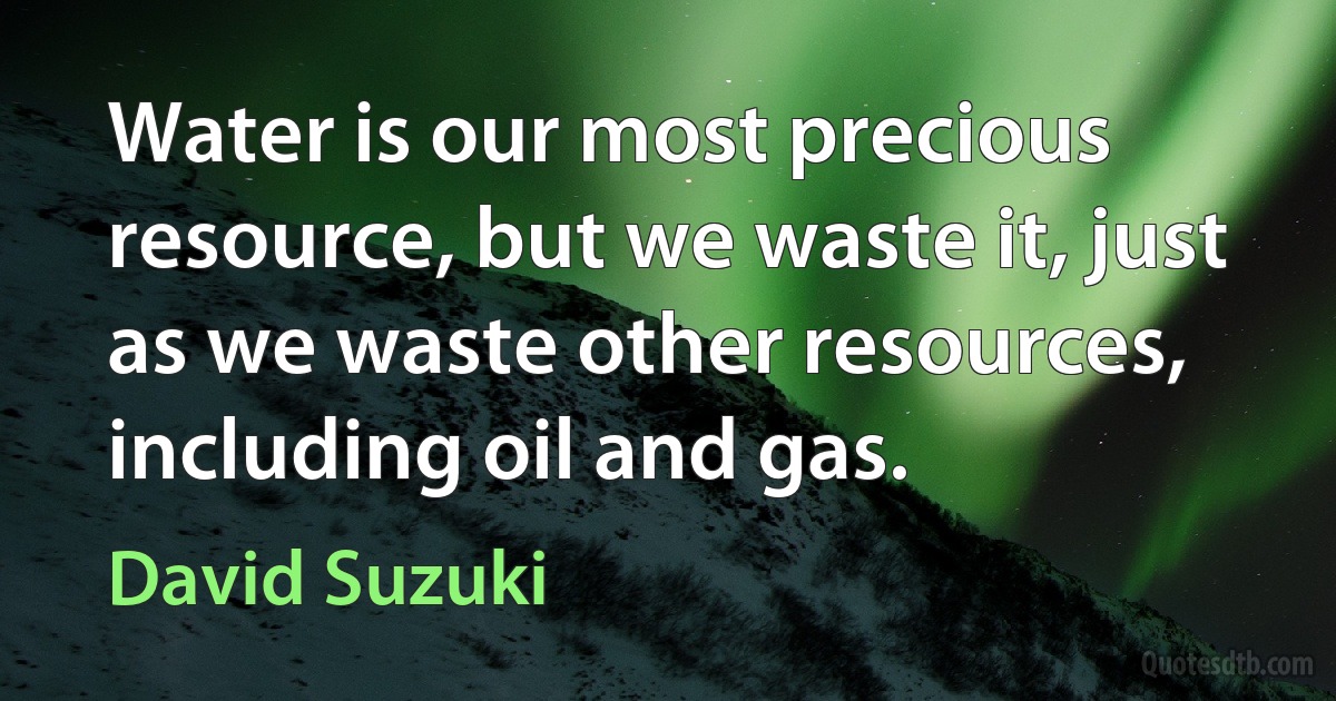 Water is our most precious resource, but we waste it, just as we waste other resources, including oil and gas. (David Suzuki)