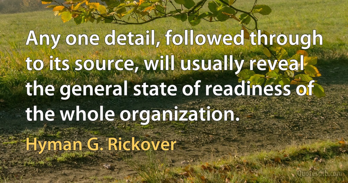 Any one detail, followed through to its source, will usually reveal the general state of readiness of the whole organization. (Hyman G. Rickover)