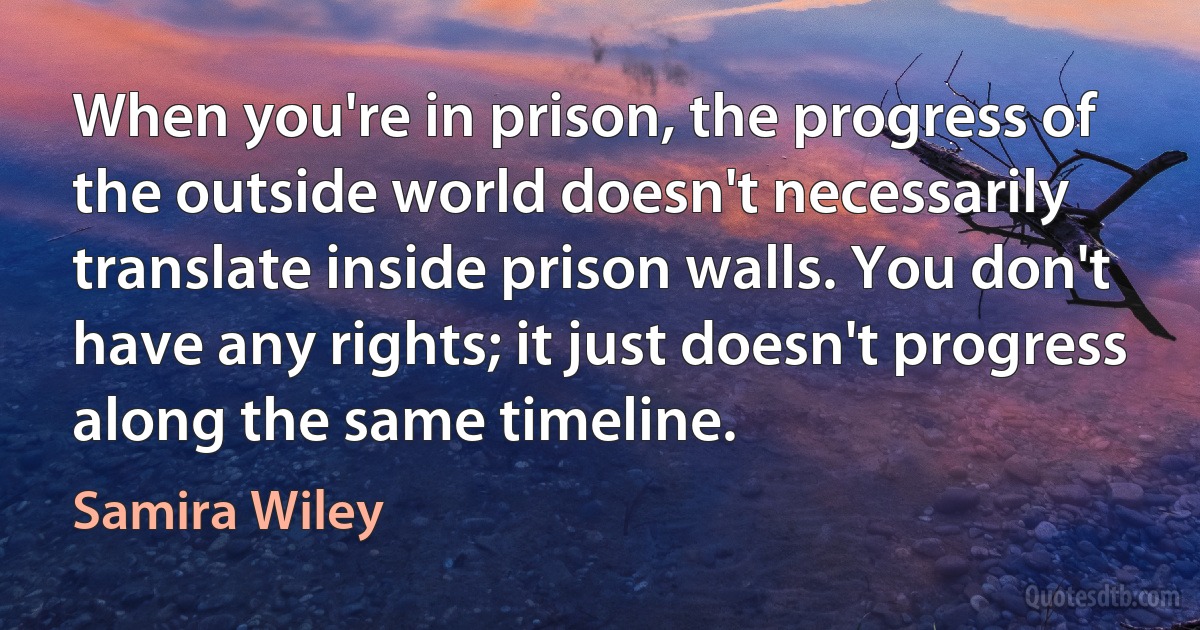 When you're in prison, the progress of the outside world doesn't necessarily translate inside prison walls. You don't have any rights; it just doesn't progress along the same timeline. (Samira Wiley)