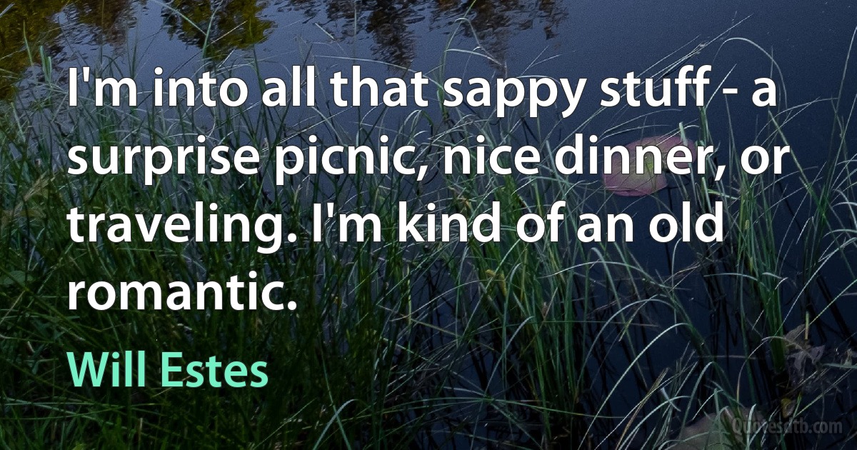 I'm into all that sappy stuff - a surprise picnic, nice dinner, or traveling. I'm kind of an old romantic. (Will Estes)