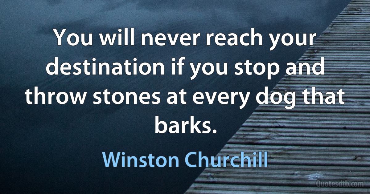 You will never reach your destination if you stop and throw stones at every dog that barks. (Winston Churchill)