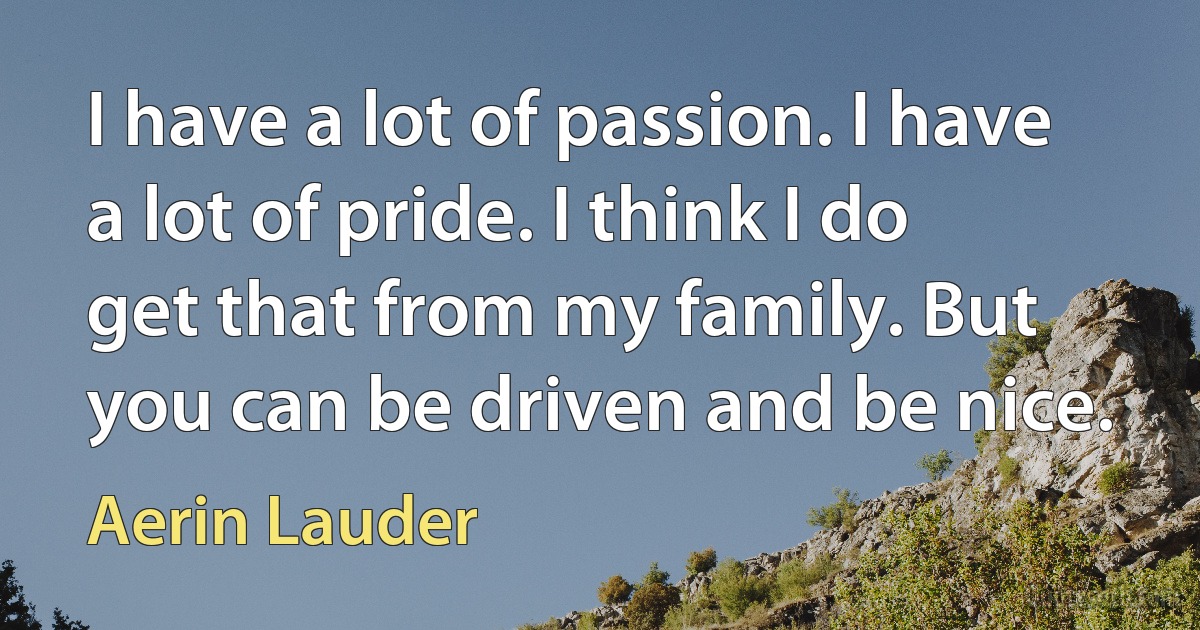 I have a lot of passion. I have a lot of pride. I think I do get that from my family. But you can be driven and be nice. (Aerin Lauder)