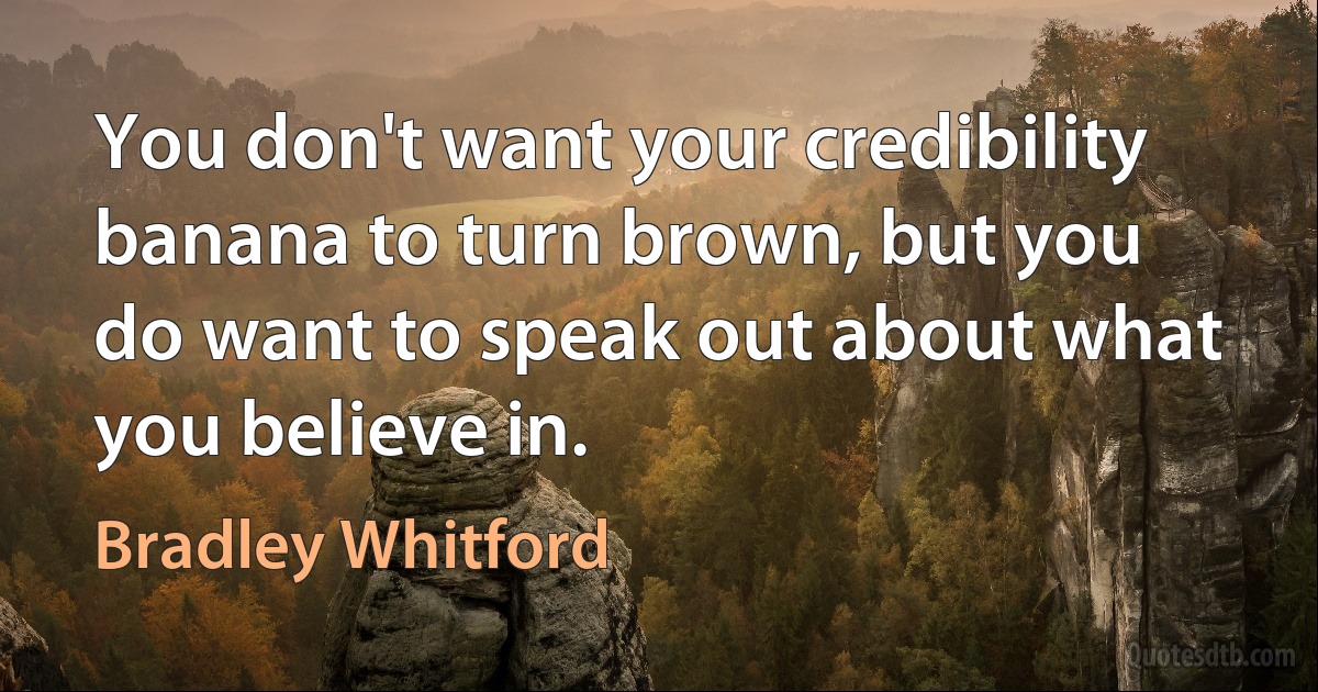 You don't want your credibility banana to turn brown, but you do want to speak out about what you believe in. (Bradley Whitford)