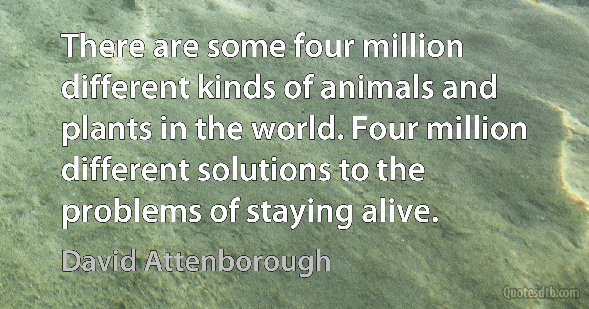 There are some four million different kinds of animals and plants in the world. Four million different solutions to the problems of staying alive. (David Attenborough)