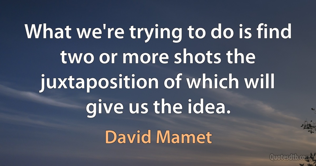 What we're trying to do is find two or more shots the juxtaposition of which will give us the idea. (David Mamet)