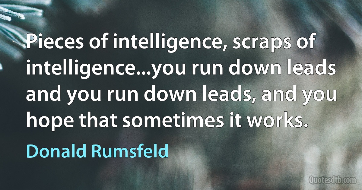 Pieces of intelligence, scraps of intelligence...you run down leads and you run down leads, and you hope that sometimes it works. (Donald Rumsfeld)