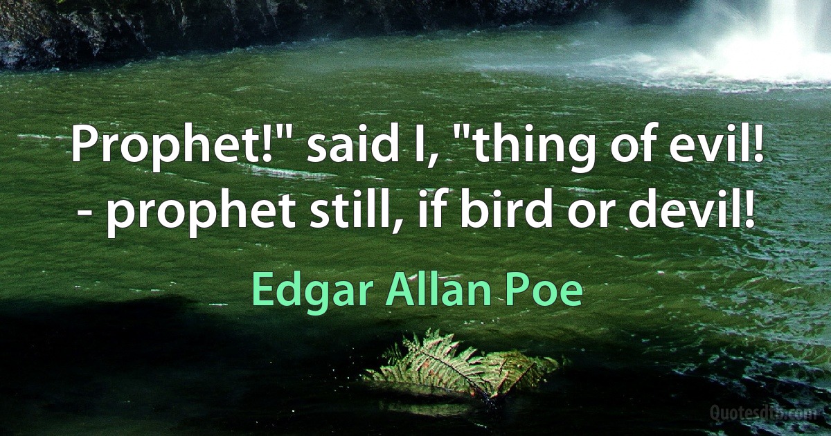 Prophet!" said I, "thing of evil! - prophet still, if bird or devil! (Edgar Allan Poe)