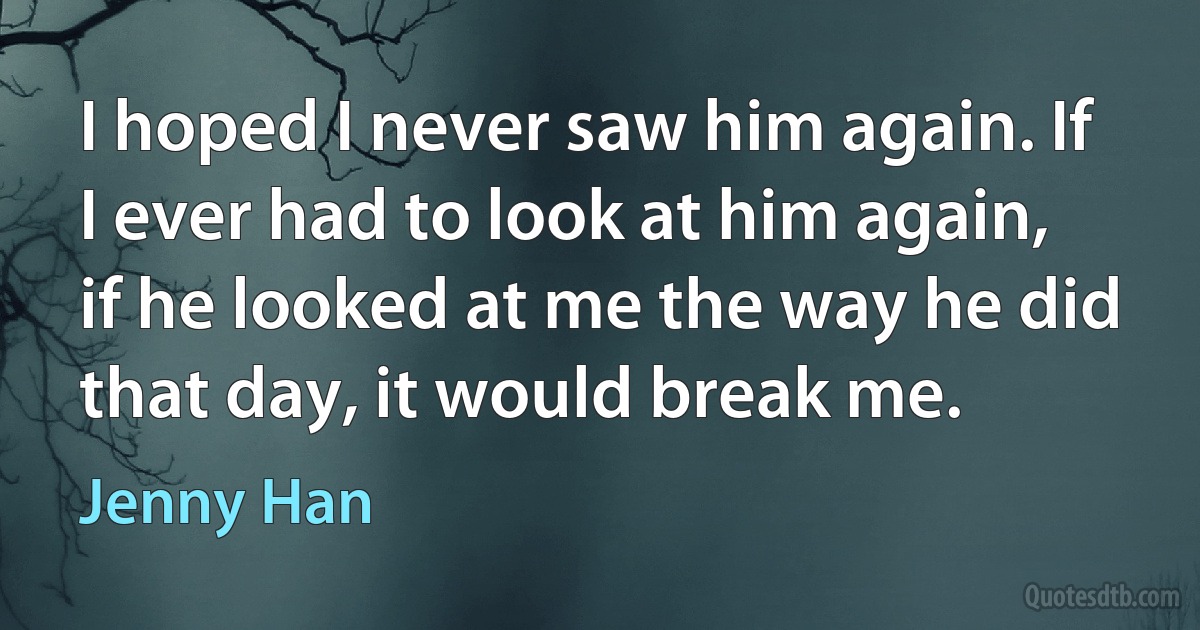 I hoped I never saw him again. If I ever had to look at him again, if he looked at me the way he did that day, it would break me. (Jenny Han)