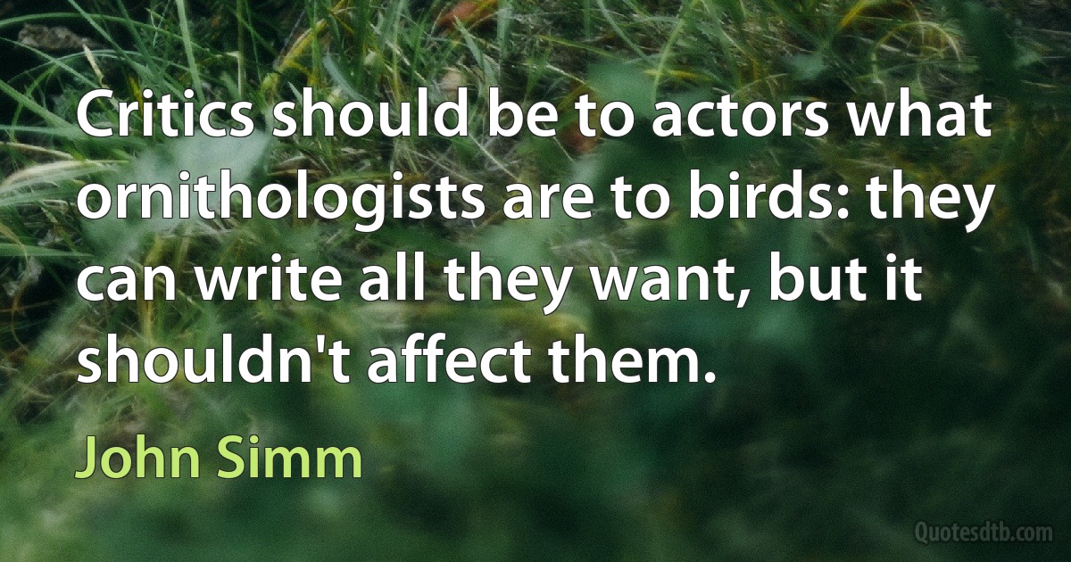 Critics should be to actors what ornithologists are to birds: they can write all they want, but it shouldn't affect them. (John Simm)