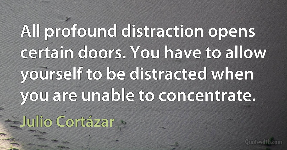 All profound distraction opens certain doors. You have to allow yourself to be distracted when you are unable to concentrate. (Julio Cortázar)