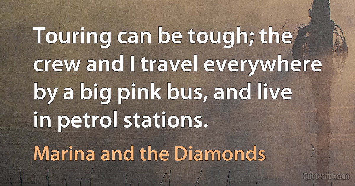 Touring can be tough; the crew and I travel everywhere by a big pink bus, and live in petrol stations. (Marina and the Diamonds)