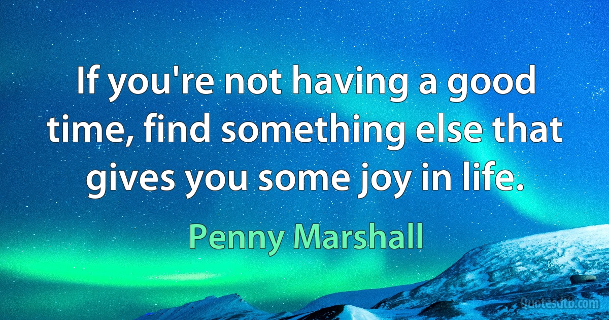 If you're not having a good time, find something else that gives you some joy in life. (Penny Marshall)