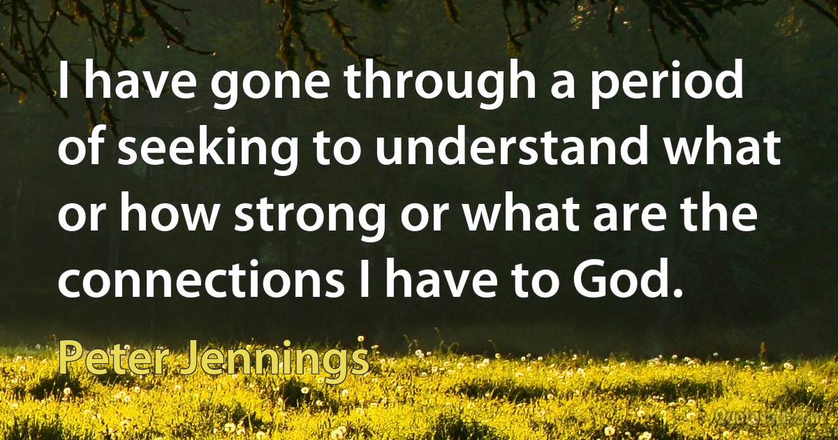 I have gone through a period of seeking to understand what or how strong or what are the connections I have to God. (Peter Jennings)